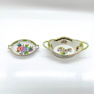 2pc Herend Porcelain Pin Tray and Oval Basket with Handles