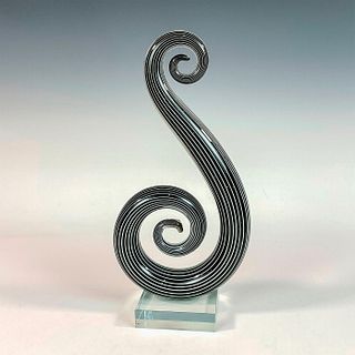 Murano Art Glass Sculpture, Black and White Pinstripe