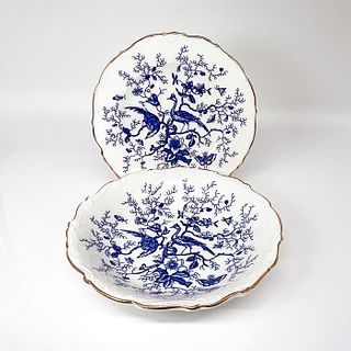2pc Coalport China Bowl and Dish Cairo Blue On White
