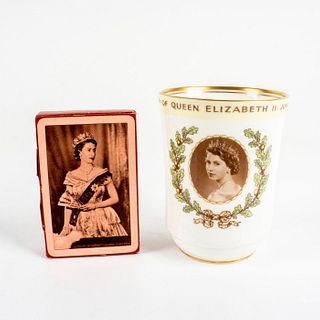 2pc Vintage Queen Coronation Tea Cup & Playing Cards