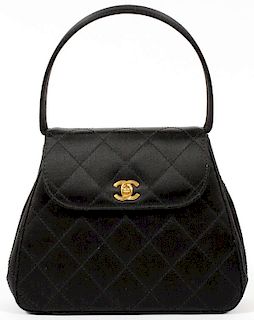 CHANEL BLACK QUILTED SILK BAG