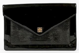 GIVENCHY BLACK PATENT LEATHER & KARUNG CLUTCH