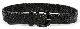 COLE HAAN BRAIDED BLACK LEATHER BELT