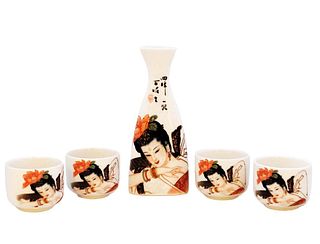 Japanese Hand Painted 5pcs Sake Set
