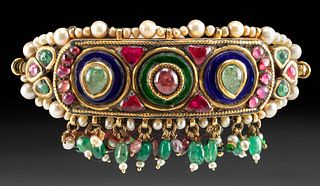 19th C. Indian Mughal Gold Pendant w/ Rubies, Diamonds