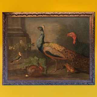 English School: Peacock, Turkey, Rabbit and Chick