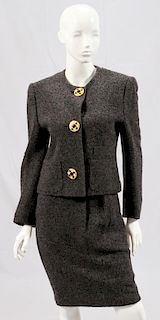 LOUIS FERAUD WOOL BLEND SUIT AND SILK BLOUSE