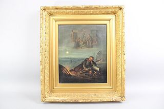 Antique 19th Century Oil on Canvas Painting, Soldier & Christmas Morning