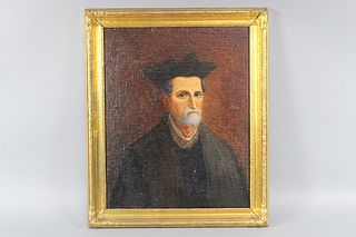 Portrait Painting of a Robed Man in Gold Frame, Signed