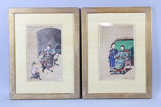 Pair of Chinese Emperor Prints in Gold Frames