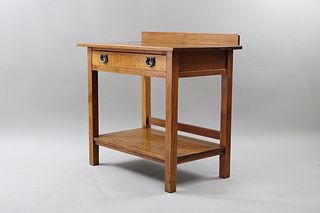 Oak Wood Library Side Table with One Drawer and Shelf