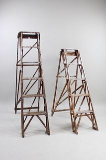 Pair of Antique Folding Wooden Library/Painters Ladders