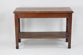 Oak Store Display Console Table with Shelf and Iron Feet