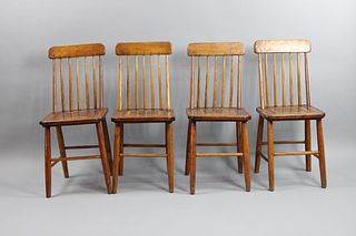 Set of 4 Antique Primitive Parquet Dining Chairs, Folk Art