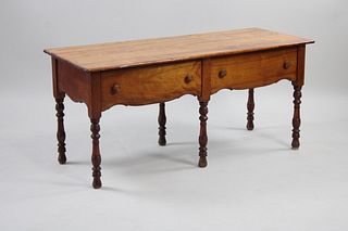 Antique Wood 2-drawer Low Console Table with Turned Legs