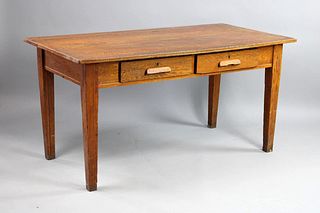 Antique Two-Drawer Oak Library Writing Table