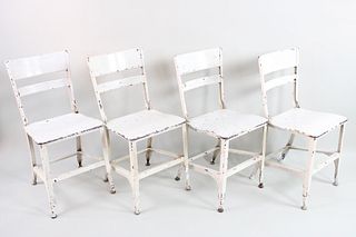 Set of 4 Industrial White Painted Toledo UHL Dining Chairs, All Metal