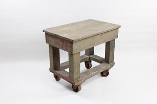 Industrial Wooden Utility Cart, Painted Gray-Green