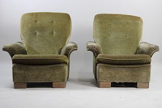 Pair of Late 60s Italian Green Velvet Armchairs