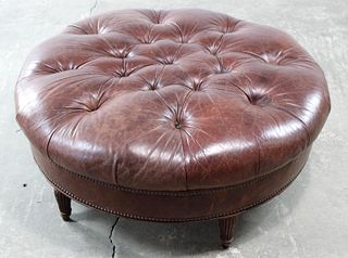 Bradington Young Tufted Leather Round Ottoman
