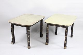 Pair of Baker Furniture Brass Topped & Painted Chinoiserie Side Tables