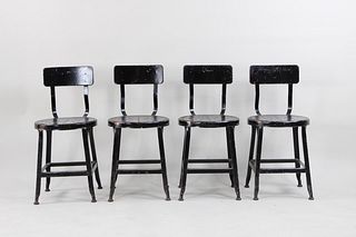 Set of 4 Industrial Black Metal Studio Drafting Chairs