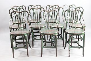 Set of 11 Green Industrial Toledo Steel Cafe Chairs