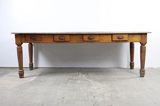 Large 7.5 ft Oak 9-Drawer Harvest Farm Table