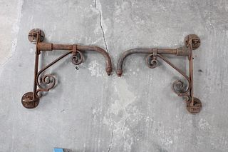 Pair of Industrial Iron Scrollwork Swivel Sconce Brackets, 1 of 3