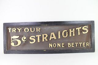 Antique Tobacco Sign "5 Cents Straights" on Screen, Cigar Store