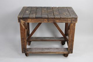 Industrial Factory Wood Rolling Work Cart, 1 of 2