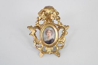 Miniature Painted Portrait of Woman in Gilt Frame
