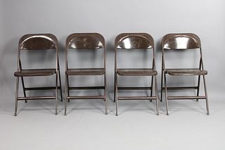 Set of 4 Lyon Industrial Metal Folding Chairs