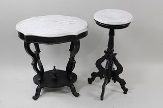 Lot of 2 Victorian Pedestal Stands w/Marble Tops
