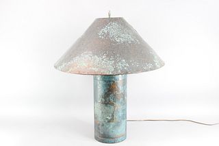 Patina'd Copper Minimalist Lamp, Mid Century Modern