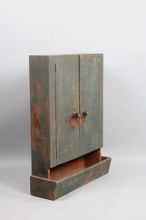 Primitive Green Painted Wall Cabinet with Trough