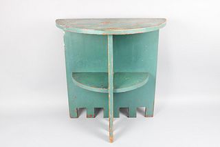 Green Painted Wood Demi-Lune Shelf, Bauhaus Style