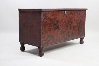 Antique Faux Grain Painted Red Blanket Chest Trunk