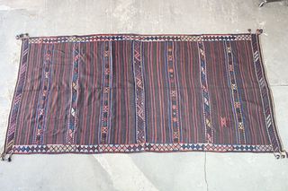 Long 11x5 Ft Multicolor Striped Mid-Century Modern Kilim Rug