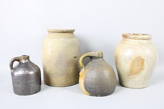 Lot of 4 Salt Glazed Stoneware Jugs & Jars