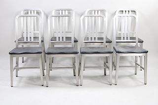 8 Mid-Century "Good form" Aluminum Chairs w/Black Vinyl Seats