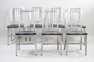 7 Mid-Century Goodform Aluminum Chairs w/ Black Vinyl Seats