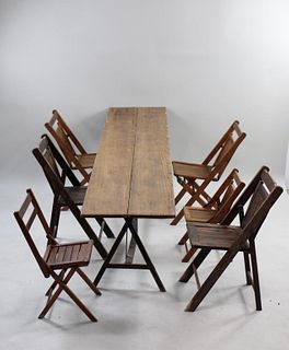 Portable Lot of Folding Table & 6 Wooden Folding Chairs, Garden Wedding