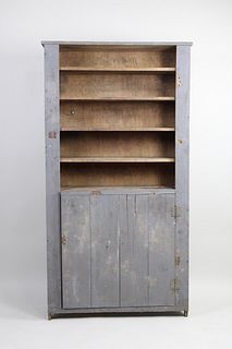 Antique Minimalist Grey Painted Primitive Cabinet