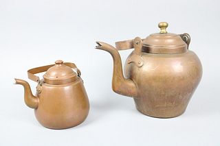 Pair Opa Copper Tea Kettles, 1 and 4 Liter, Early 20th C. Finland
