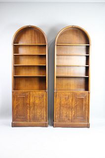 Pair of Mahogany Kaplan Furniture Beacon Hill Arched Bookcases