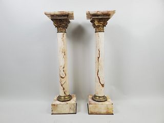 Pair of Marble Neoclassical Pedestal Columns