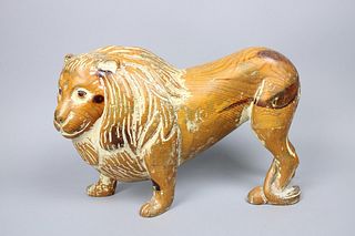 Hand Carved Folk Art Sculpture of Lion