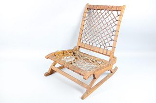 Carl Koch Tubbs Snowshoe Wood and Rawhide Lounge Chair