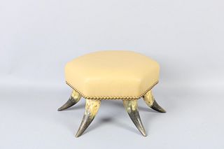 Antique American Horn & Leather Hexagonal Footstool